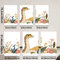 2D flat 1pc Botanical snake amidst vibrant floral bloom nursery playroom wall decor modern farmhouse aesthetic gallery wrapped canvas print