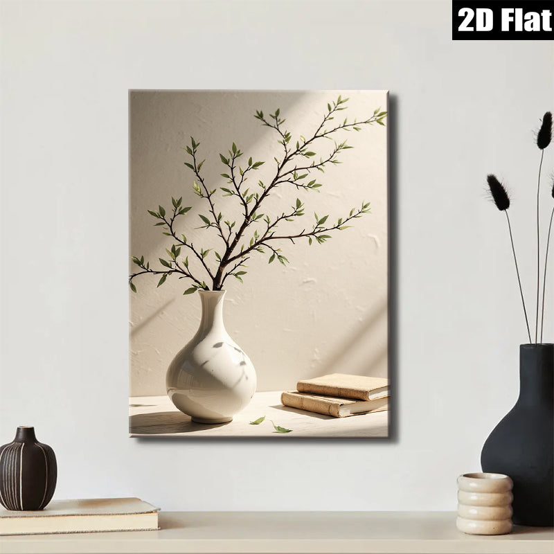 2D flat 1pc Botanical vase with books farmhouse wall art living room bedroom decor modern minimalist gallery wrapped canvas print