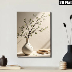 2D flat 1pc Botanical vase with books farmhouse wall art living room bedroom decor modern minimalist gallery wrapped canvas print