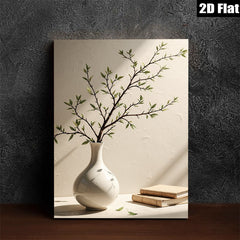 2D flat 1pc Botanical vase with books farmhouse wall art living room bedroom decor modern minimalist gallery wrapped canvas print
