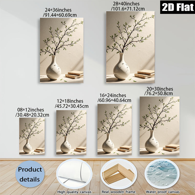 2D flat 1pc Botanical vase with books farmhouse wall art living room bedroom decor modern minimalist gallery wrapped canvas print