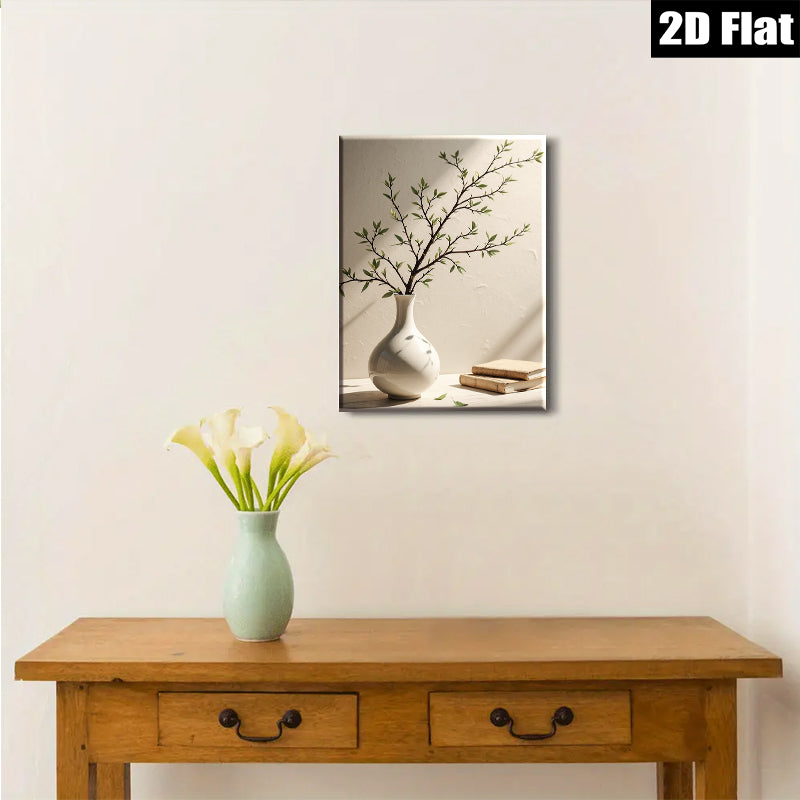 2D flat 1pc Botanical vase with books farmhouse wall art living room bedroom decor modern minimalist gallery wrapped canvas print