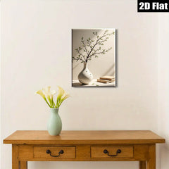 2D flat 1pc Botanical vase with books farmhouse wall art living room bedroom decor modern minimalist gallery wrapped canvas print