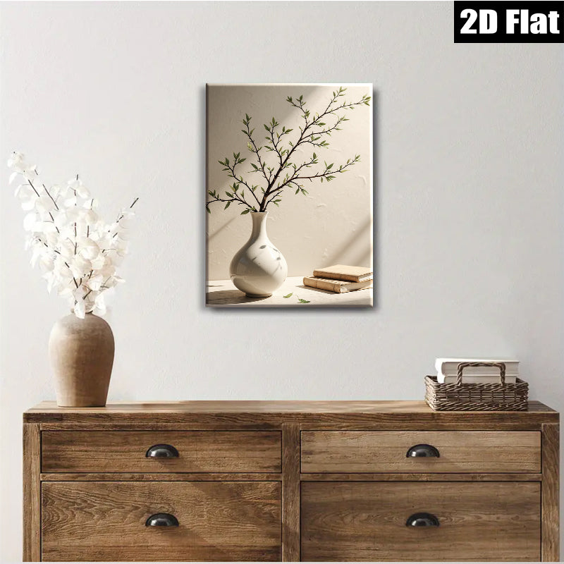 2D flat 1pc Botanical vase with books farmhouse wall art living room bedroom decor modern minimalist gallery wrapped canvas print