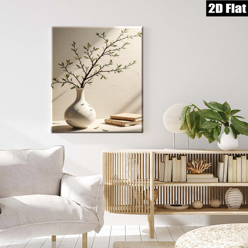 2D flat 1pc Botanical vase with books farmhouse wall art living room bedroom decor modern minimalist gallery wrapped canvas print