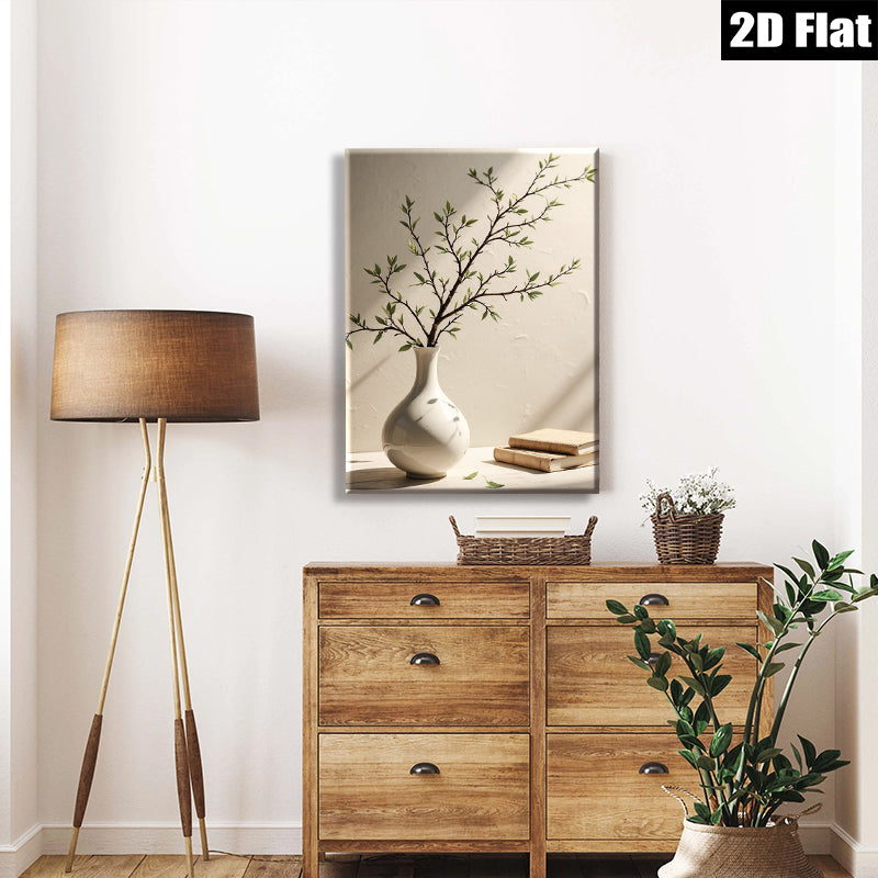 2D flat 1pc Botanical vase with books farmhouse wall art living room bedroom decor modern minimalist gallery wrapped canvas print