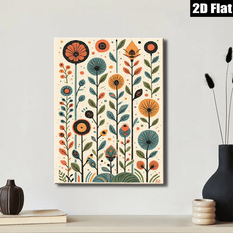 2D flat 1pc Botanical wildflower stems vibrant colorful wall art modern farmhouse living room bedroom decor gallery wrapped canvas print