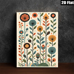 2D flat 1pc Botanical wildflower stems vibrant colorful wall art modern farmhouse living room bedroom decor gallery wrapped canvas print