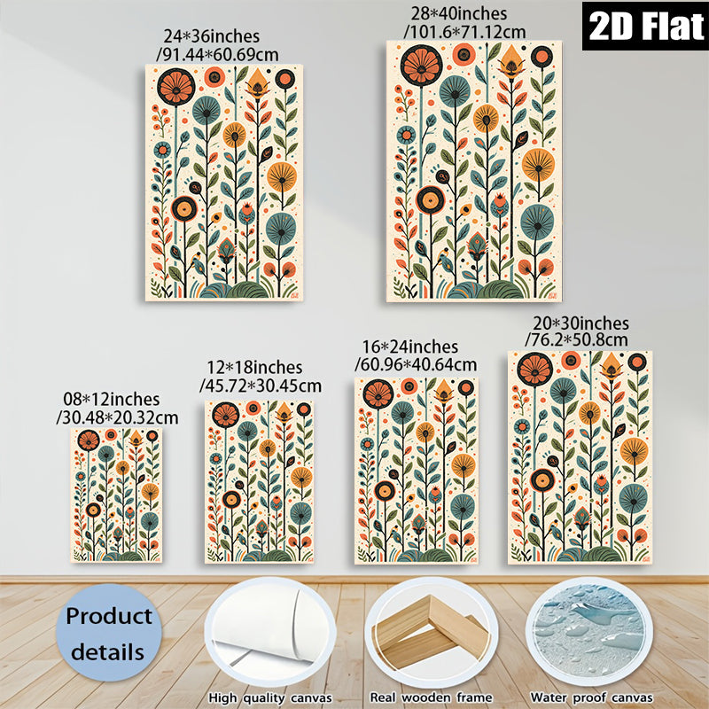 2D flat 1pc Botanical wildflower stems vibrant colorful wall art modern farmhouse living room bedroom decor gallery wrapped canvas print