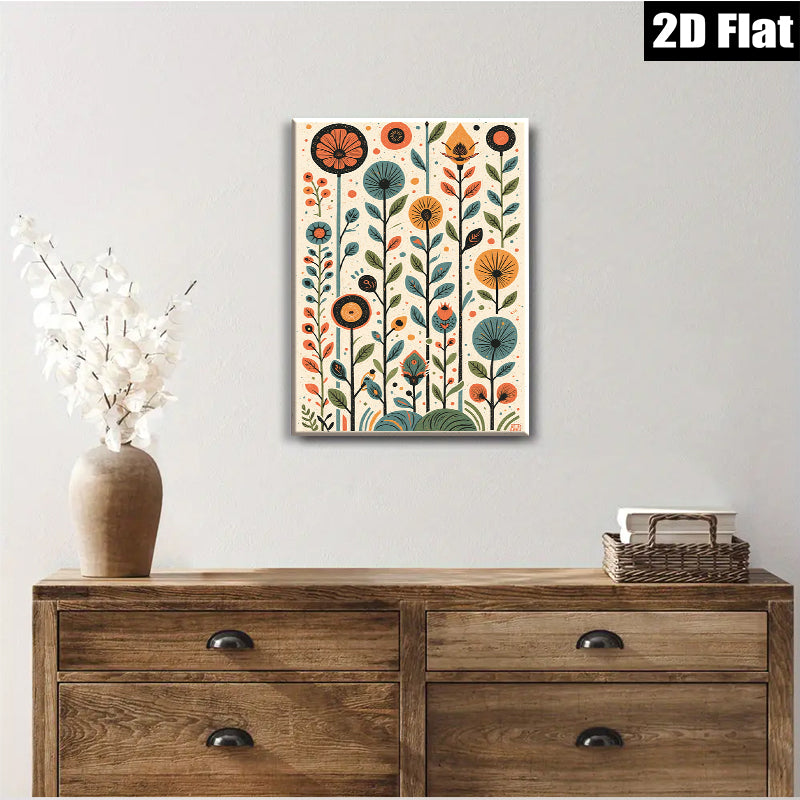 2D flat 1pc Botanical wildflower stems vibrant colorful wall art modern farmhouse living room bedroom decor gallery wrapped canvas print