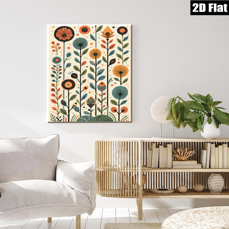 2D flat 1pc Botanical wildflower stems vibrant colorful wall art modern farmhouse living room bedroom decor gallery wrapped canvas print