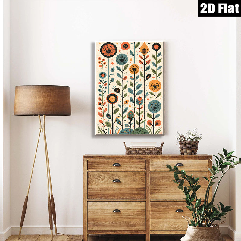 2D flat 1pc Botanical wildflower stems vibrant colorful wall art modern farmhouse living room bedroom decor gallery wrapped canvas print