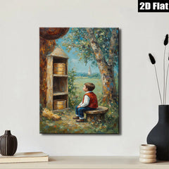 2D flat 1pc Boy Resting by Buckets Countryside View Farmhouse Wall Decor Living Room Bedroom Art Canvas Prints Rustic Home Décor Modern Gallery Wrapped