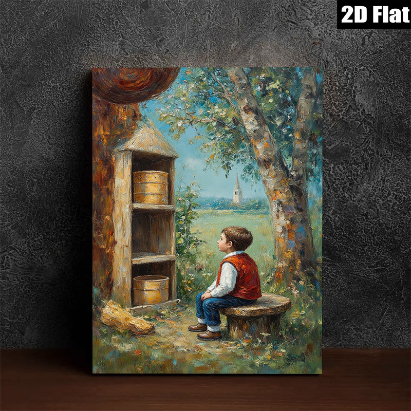 2D flat 1pc Boy Resting by Buckets Countryside View Farmhouse Wall Decor Living Room Bedroom Art Canvas Prints Rustic Home Décor Modern Gallery Wrapped