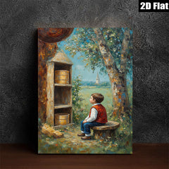 2D flat 1pc Boy Resting by Buckets Countryside View Farmhouse Wall Decor Living Room Bedroom Art Canvas Prints Rustic Home Décor Modern Gallery Wrapped