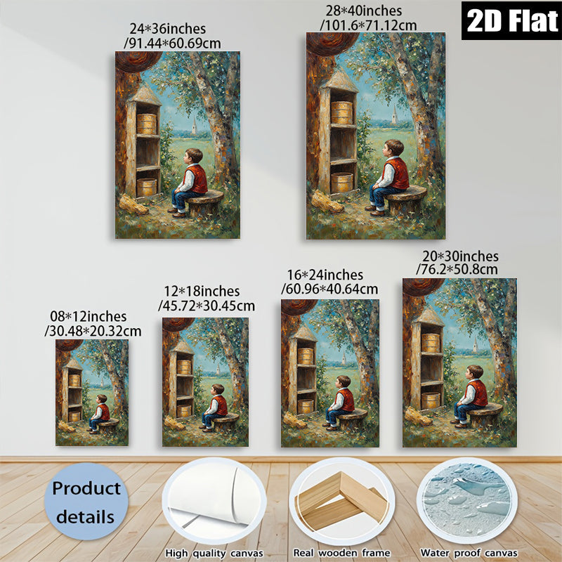 2D flat 1pc Boy Resting by Buckets Countryside View Farmhouse Wall Decor Living Room Bedroom Art Canvas Prints Rustic Home Décor Modern Gallery Wrapped