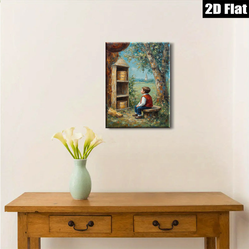 2D flat 1pc Boy Resting by Buckets Countryside View Farmhouse Wall Decor Living Room Bedroom Art Canvas Prints Rustic Home Décor Modern Gallery Wrapped