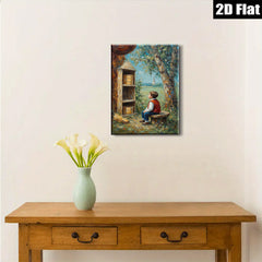 2D flat 1pc Boy Resting by Buckets Countryside View Farmhouse Wall Decor Living Room Bedroom Art Canvas Prints Rustic Home Décor Modern Gallery Wrapped
