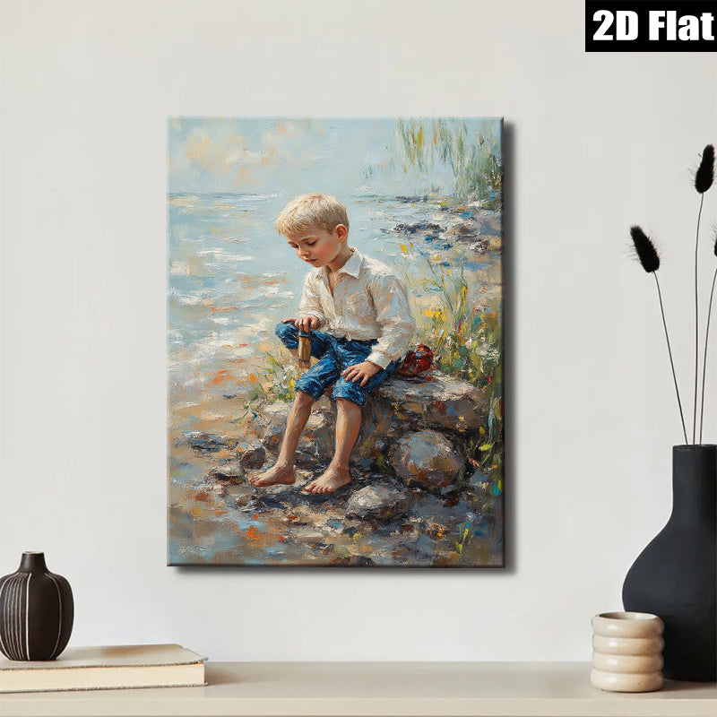 2D flat 1pc Boy by Lakeside Reflective Summer Day Wall Art Decor for Living Room Bedroom Coastal Farmhouse Aesthetic