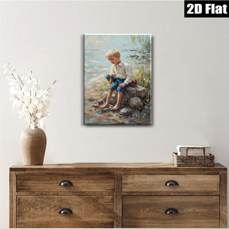 2D flat 1pc Boy by Lakeside Reflective Summer Day Wall Art Decor for Living Room Bedroom Coastal Farmhouse Aesthetic