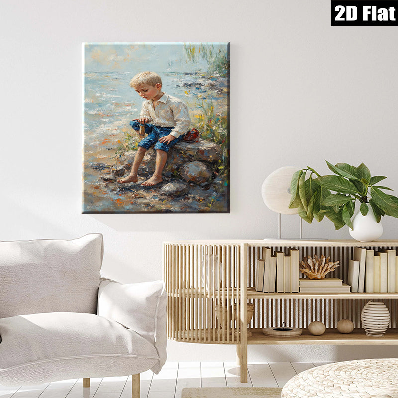 2D flat 1pc Boy by Lakeside Reflective Summer Day Wall Art Decor for Living Room Bedroom Coastal Farmhouse Aesthetic