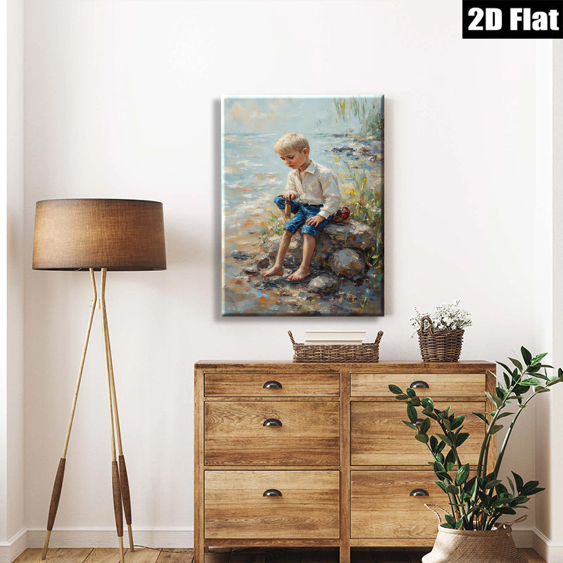 2D flat 1pc Boy by Lakeside Reflective Summer Day Wall Art Decor for Living Room Bedroom Coastal Farmhouse Aesthetic