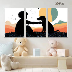 2D flat 1pc Boy with Dog Silhouette Wall Art Canvas Prints for Living Room Bedroom Home Decor Farmhouse Style Modern Minimalist Art