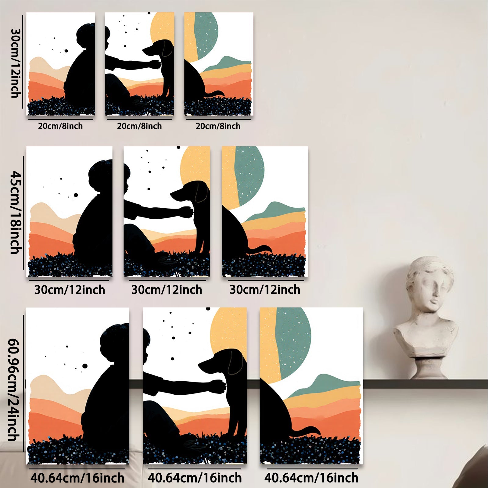 2D flat 1pc Boy with Dog Silhouette Wall Art Canvas Prints for Living Room Bedroom Home Decor Farmhouse Style Modern Minimalist Art