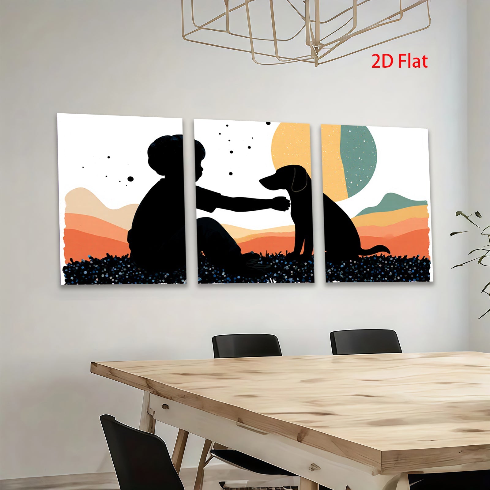 2D flat 1pc Boy with Dog Silhouette Wall Art Canvas Prints for Living Room Bedroom Home Decor Farmhouse Style Modern Minimalist Art