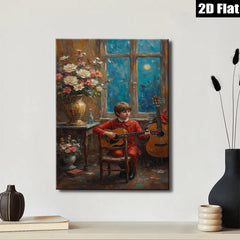 2D flat 1pc Boy with Guitar Moonlight Serenade Living Room Bedroom Wall Decor Farmhouse Style Canvas Prints Modern Artwork Cozy Home Gifts