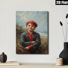 2D flat 1pc Boy with Red Cap Coastal Scene Wall Art Living Room Bedroom Decor Farmhouse Style Canvas Prints for Home Gallery Wrapped Ready to Hang