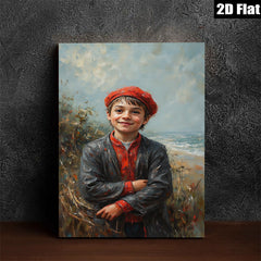 2D flat 1pc Boy with Red Cap Coastal Scene Wall Art Living Room Bedroom Decor Farmhouse Style Canvas Prints for Home Gallery Wrapped Ready to Hang