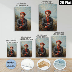 2D flat 1pc Boy with Red Cap Coastal Scene Wall Art Living Room Bedroom Decor Farmhouse Style Canvas Prints for Home Gallery Wrapped Ready to Hang
