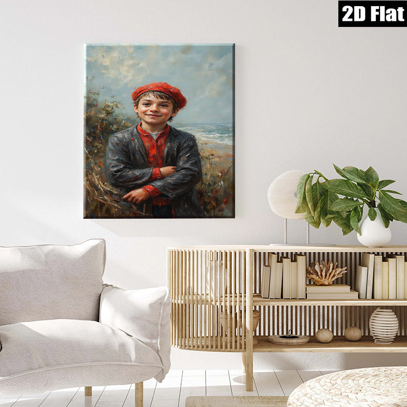 2D flat 1pc Boy with Red Cap Coastal Scene Wall Art Living Room Bedroom Decor Farmhouse Style Canvas Prints for Home Gallery Wrapped Ready to Hang