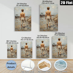 2D flat 1pc Boy with Shovel Beach Scene Coastal Wall Art Living Room Bedroom Decor Farmhouse Style Canvas Prints Modern Home Decorations