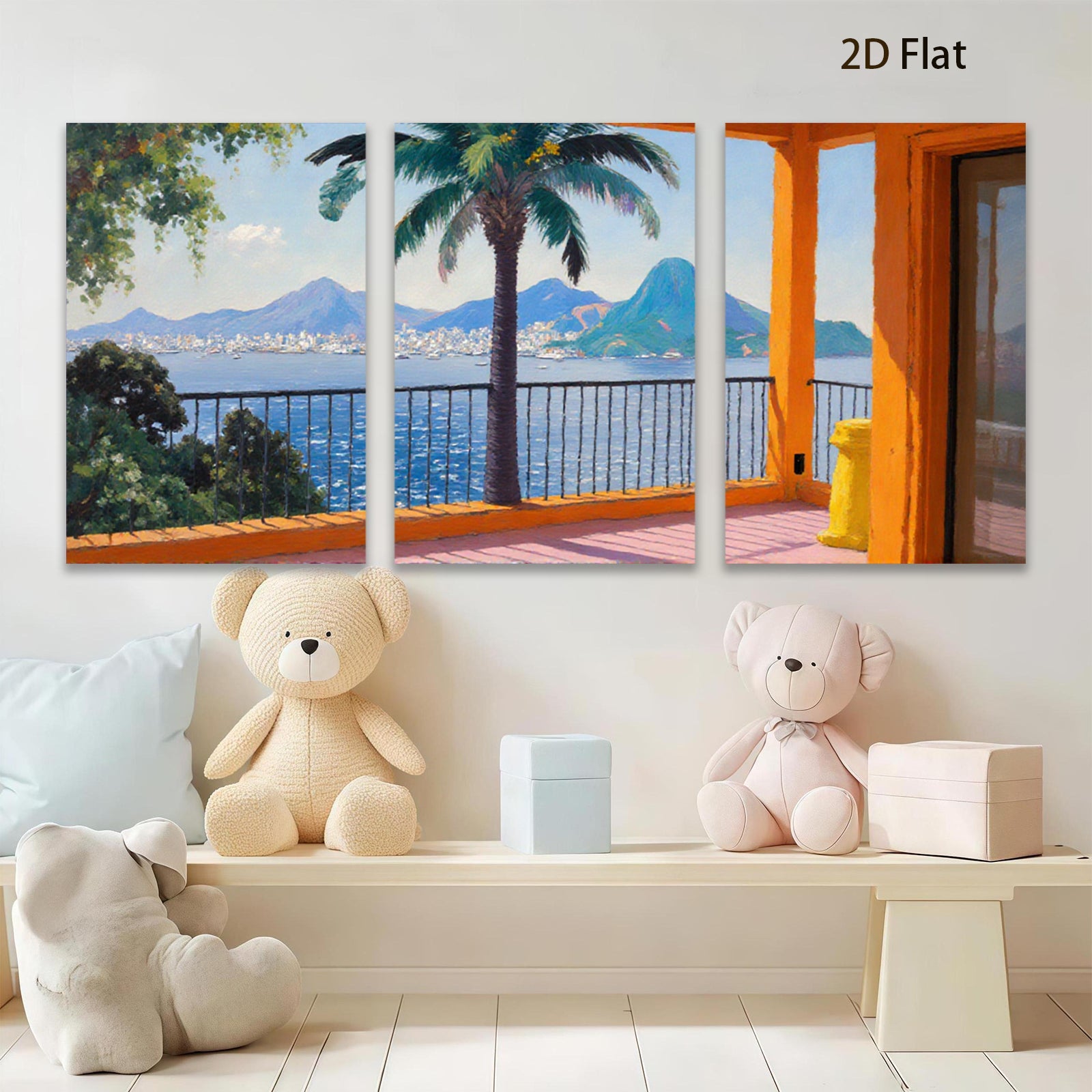 2D flat 1pc Brazilian Coastal View Palm Trees Ocean Landscape Wall Art Canvas Prints for Living Room Bedroom Home Decor Modern Farmhouse Style