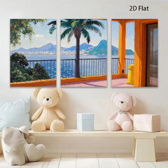 2D flat 1pc Brazilian Coastal View Palm Trees Ocean Landscape Wall Art Canvas Prints for Living Room Bedroom Home Decor Modern Farmhouse Style