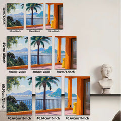2D flat 1pc Brazilian Coastal View Palm Trees Ocean Landscape Wall Art Canvas Prints for Living Room Bedroom Home Decor Modern Farmhouse Style