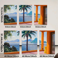 2D flat 1pc Brazilian Coastal View Palm Trees Ocean Landscape Wall Art Canvas Prints for Living Room Bedroom Home Decor Modern Farmhouse Style