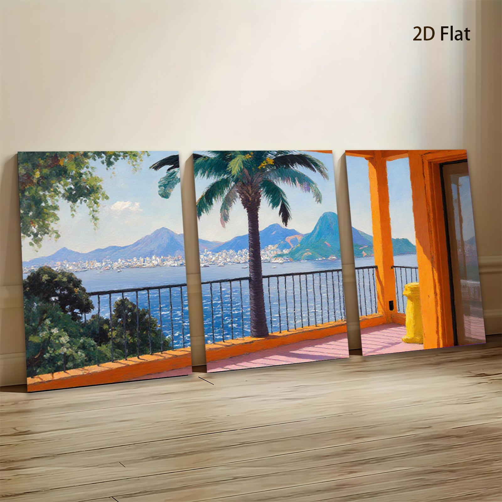 2D flat 1pc Brazilian Coastal View Palm Trees Ocean Landscape Wall Art Canvas Prints for Living Room Bedroom Home Decor Modern Farmhouse Style