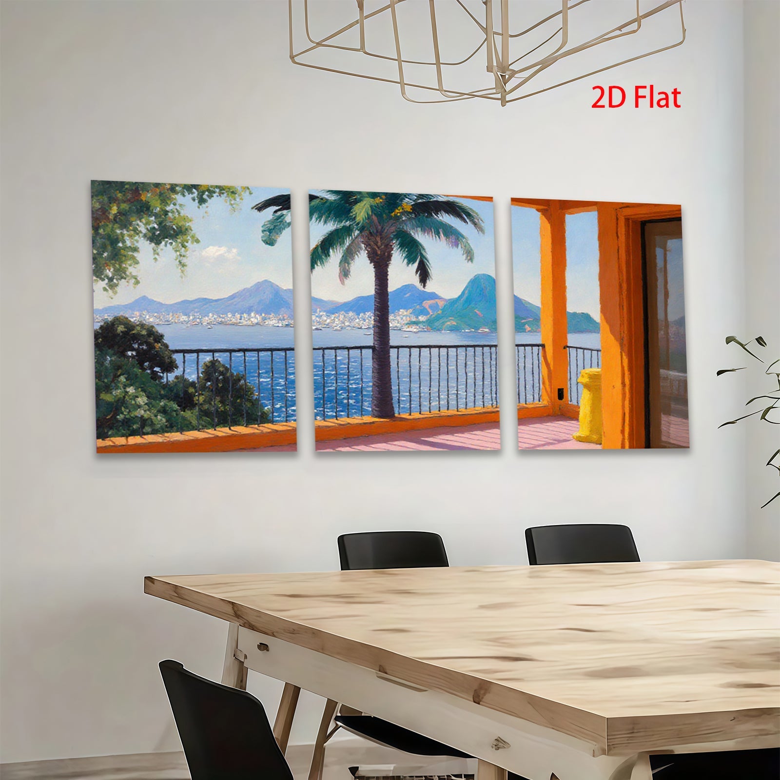 2D flat 1pc Brazilian Coastal View Palm Trees Ocean Landscape Wall Art Canvas Prints for Living Room Bedroom Home Decor Modern Farmhouse Style