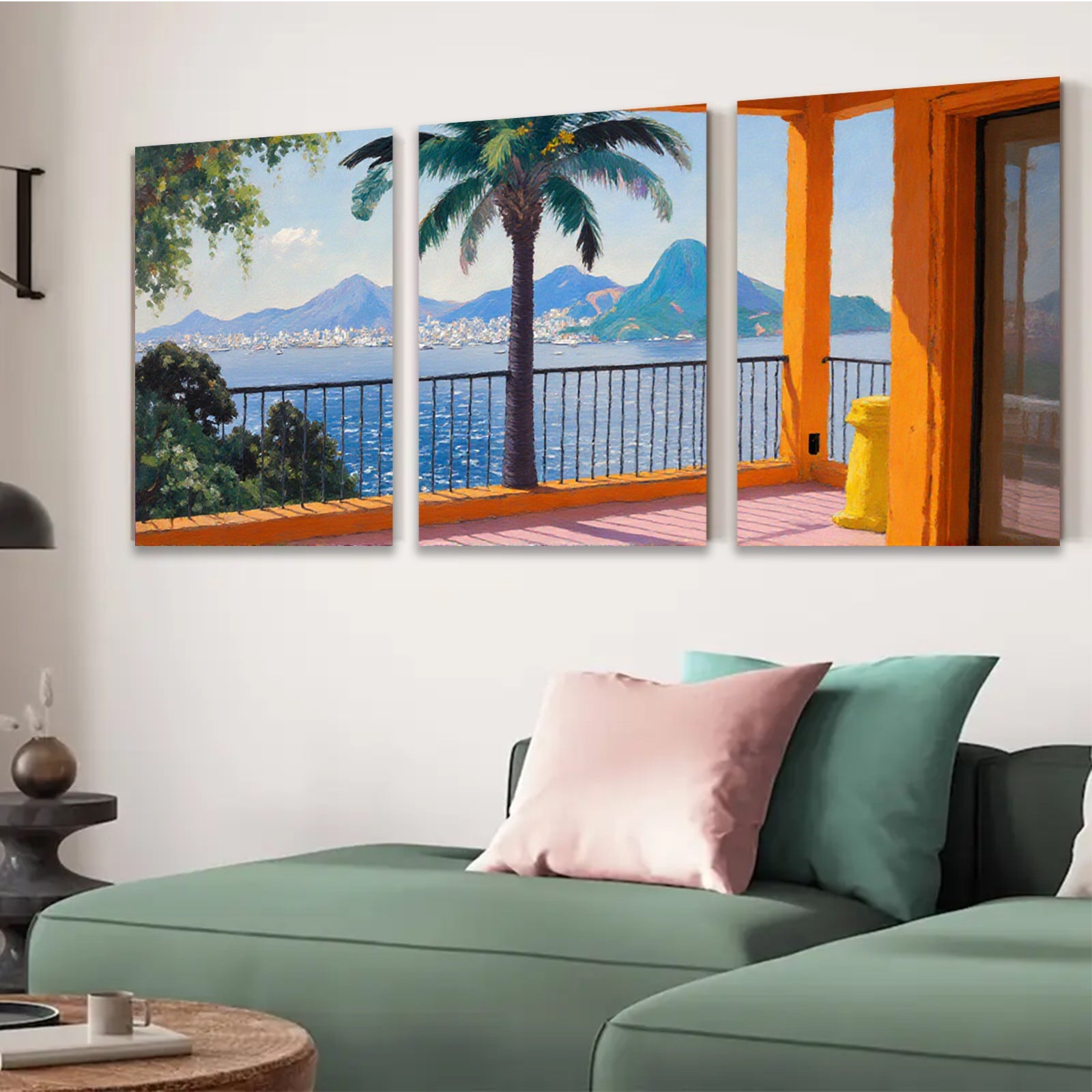 2D flat 1pc Brazilian Coastal View Palm Trees Ocean Landscape Wall Art Canvas Prints for Living Room Bedroom Home Decor Modern Farmhouse Style
