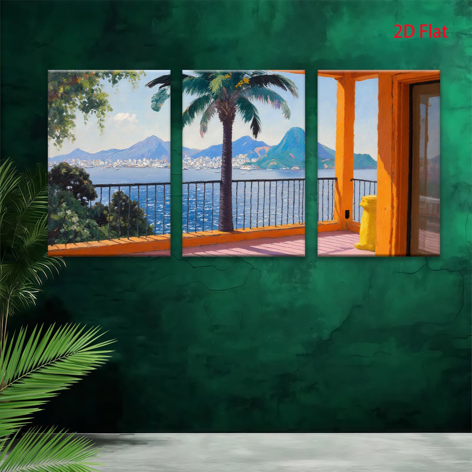 2D flat 1pc Brazilian Coastal View Palm Trees Ocean Landscape Wall Art Canvas Prints for Living Room Bedroom Home Decor Modern Farmhouse Style
