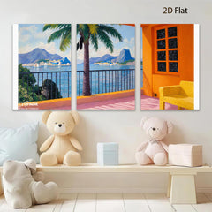 2D flat 1pc Brazilian Rio de Janeiro coastal view vibrant wall art living room bedroom decor farmhouse style modern minimalist gallery wrapped canvas prints