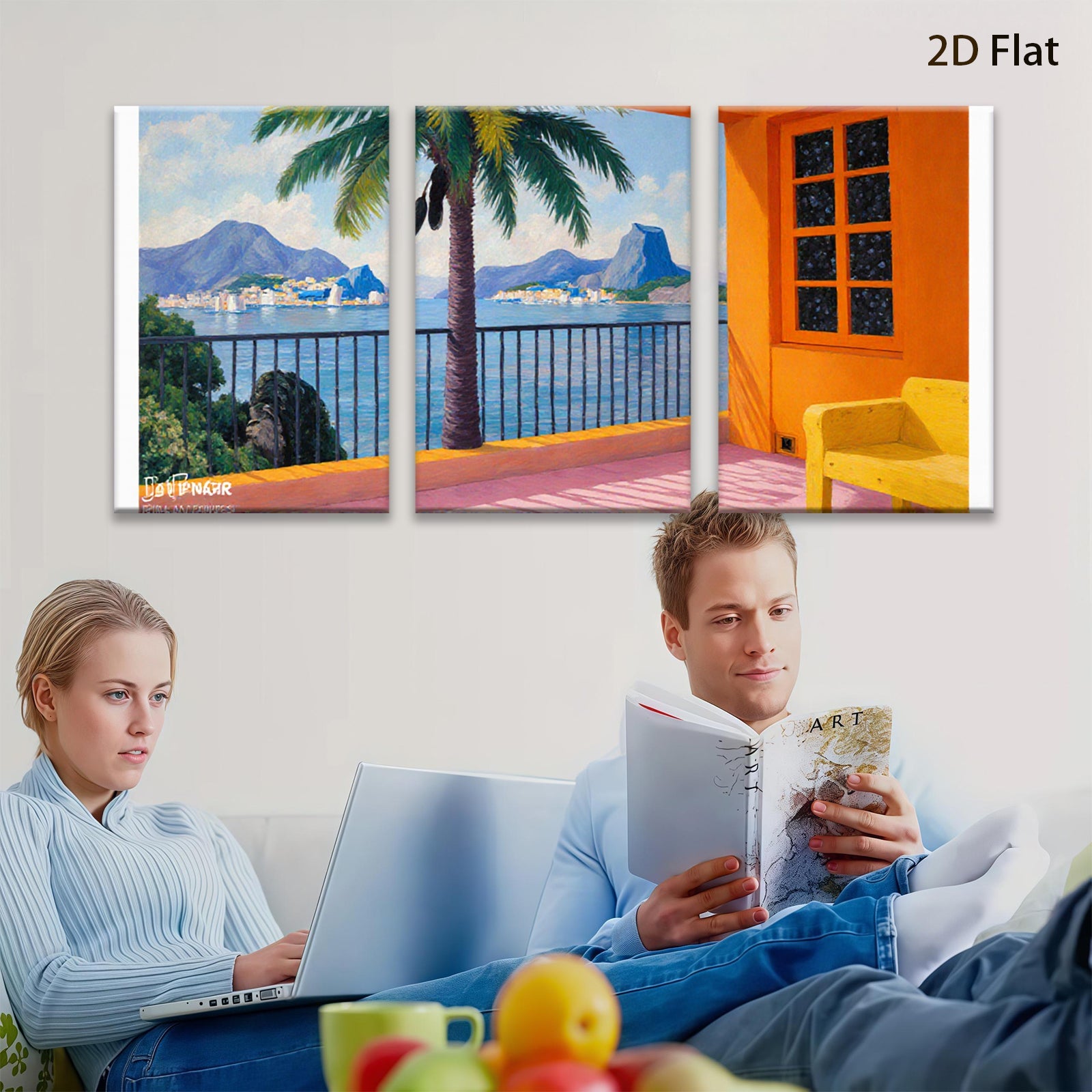 2D flat 1pc Brazilian Rio de Janeiro coastal view vibrant wall art living room bedroom decor farmhouse style modern minimalist gallery wrapped canvas prints