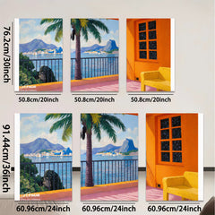 2D flat 1pc Brazilian Rio de Janeiro coastal view vibrant wall art living room bedroom decor farmhouse style modern minimalist gallery wrapped canvas prints