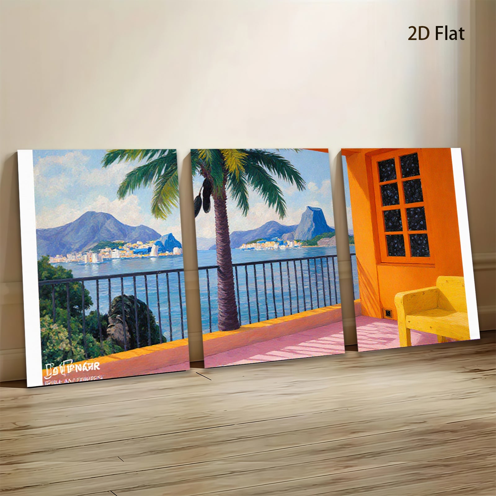 2D flat 1pc Brazilian Rio de Janeiro coastal view vibrant wall art living room bedroom decor farmhouse style modern minimalist gallery wrapped canvas prints
