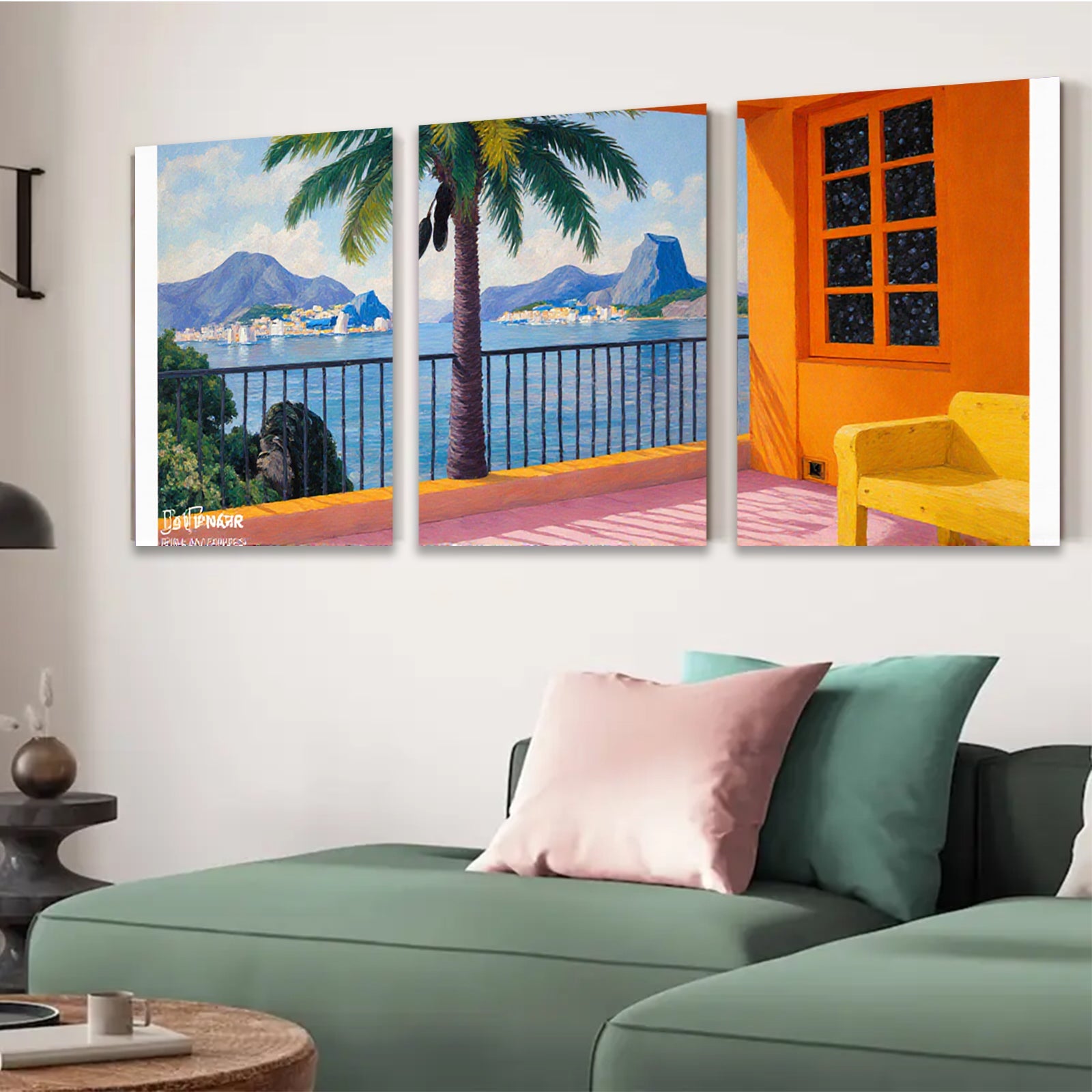 2D flat 1pc Brazilian Rio de Janeiro coastal view vibrant wall art living room bedroom decor farmhouse style modern minimalist gallery wrapped canvas prints