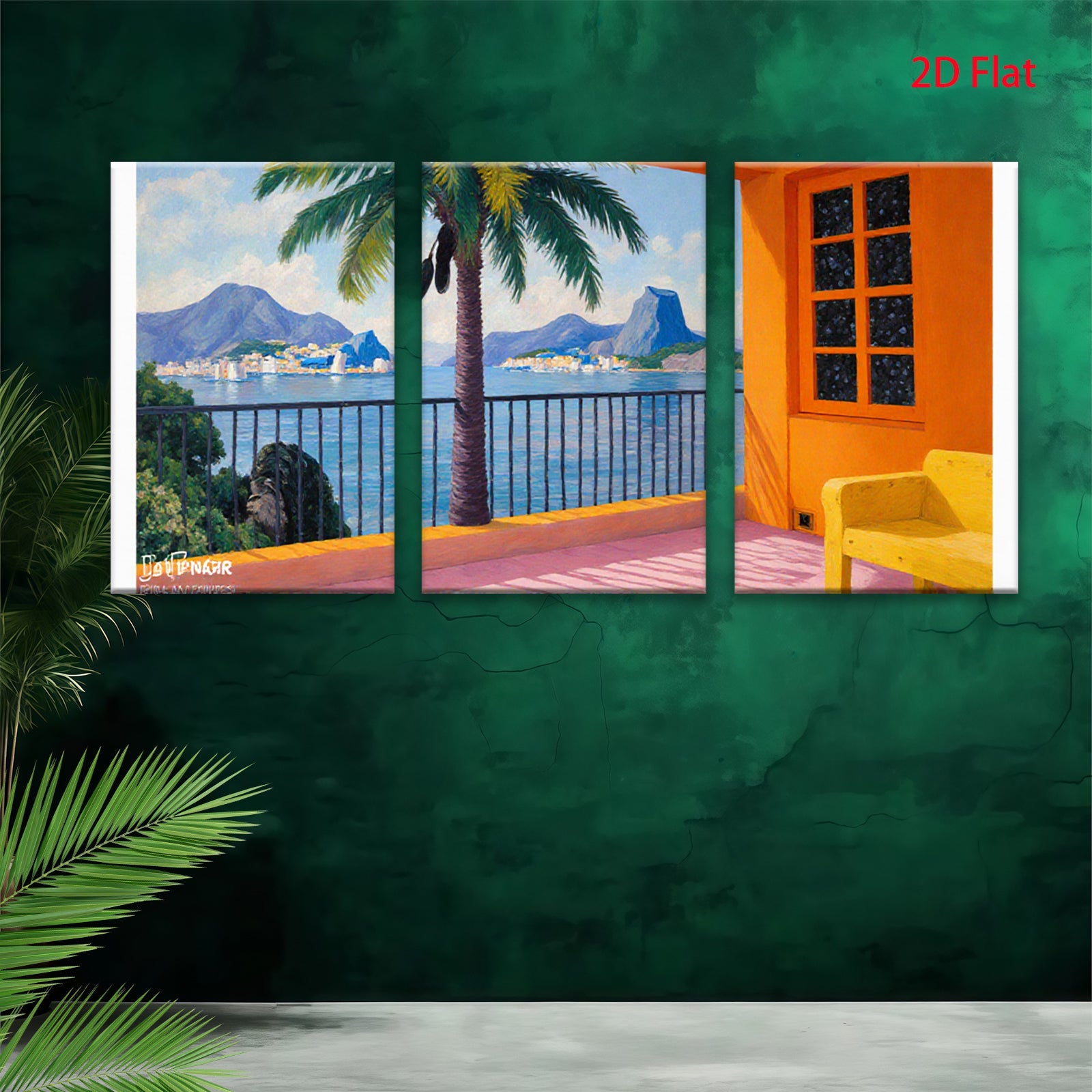 2D flat 1pc Brazilian Rio de Janeiro coastal view vibrant wall art living room bedroom decor farmhouse style modern minimalist gallery wrapped canvas prints