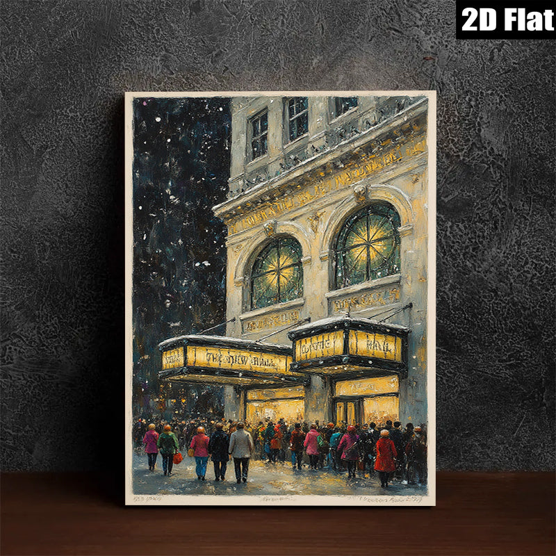 2D flat 1pc Broadway Theater Night Scene Cityscape Wall Art Living Room Bedroom Decor Gallery Wrapped Canvas Prints Modern Farmhouse Style